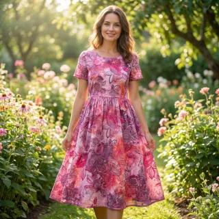 Țesătură din bumbac TIE DYE EMBROIDERY Flora design D