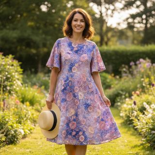 Țesătură din bumbac TIE DYE EMBROIDERY Flora design C