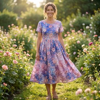 Țesătură din bumbac TIE DYE EMBROIDERY Flora design C