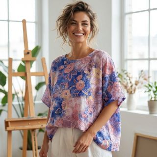 Țesătură din bumbac TIE DYE EMBROIDERY Flora design C