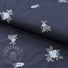 Țesătură din bumbac VOILE EMBROIDERY Flowers navy