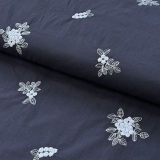 Țesătură din bumbac VOILE EMBROIDERY Flowers navy