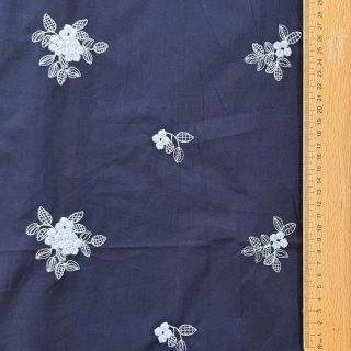 Țesătură din bumbac VOILE EMBROIDERY Flowers navy