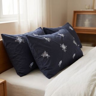 Țesătură din bumbac VOILE EMBROIDERY Flowers navy