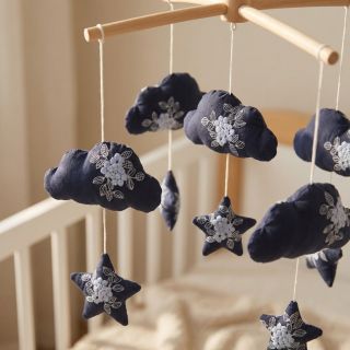 Țesătură din bumbac VOILE EMBROIDERY Flowers navy