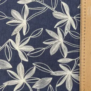 Țesătură din bumbac JEANS Embroidery Flowers white