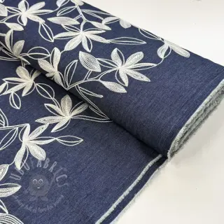 Țesătură din bumbac JEANS Embroidery Flowers white