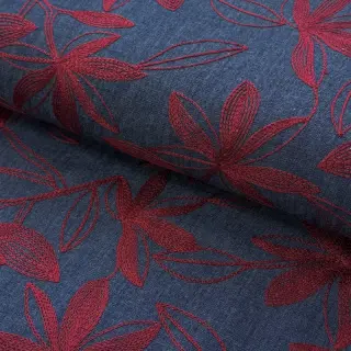 Țesătură din bumbac JEANS Embroidery Flowers burgundy