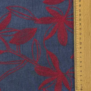 Țesătură din bumbac JEANS Embroidery Flowers burgundy