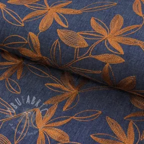 Țesătură din bumbac JEANS Embroidery Flowers camel