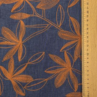 Țesătură din bumbac JEANS Embroidery Flowers camel