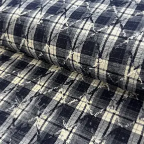 Țesătură din bumbac YARN DYED BRUSHED Check EMBROIDERY navy
