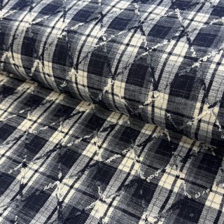 Țesătură din bumbac YARN DYED BRUSHED Check EMBROIDERY navy