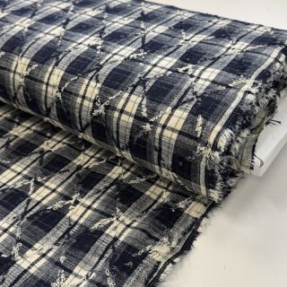 Țesătură din bumbac YARN DYED BRUSHED Check EMBROIDERY navy