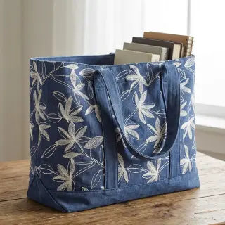Țesătură din bumbac JEANS Embroidery Flowers white