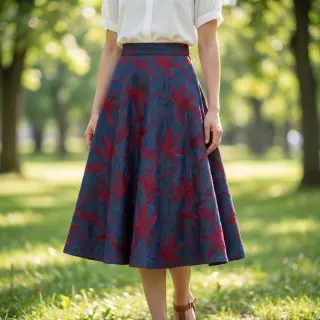 Țesătură din bumbac JEANS Embroidery Flowers burgundy