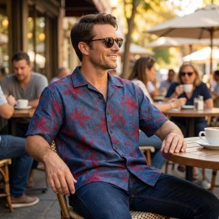 Țesătură din bumbac JEANS Embroidery Flowers burgundy