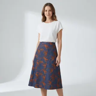 Țesătură din bumbac JEANS Embroidery Flowers camel