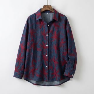 Țesătură din bumbac JEANS Embroidery Flowers burgundy