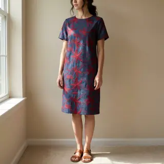 Țesătură din bumbac JEANS Embroidery Flowers burgundy