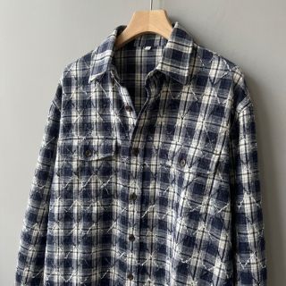 Țesătură din bumbac YARN DYED BRUSHED Check EMBROIDERY navy