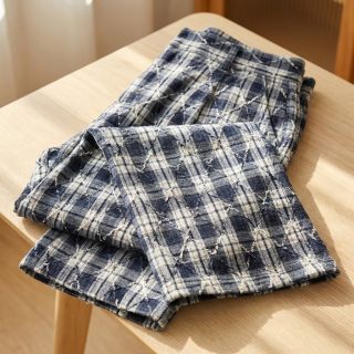 Țesătură din bumbac YARN DYED BRUSHED Check EMBROIDERY navy