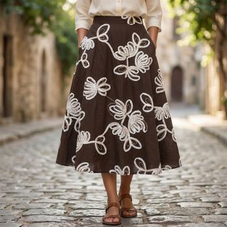 Țesătură din bumbac EMBROIDERY Loom En Light brown