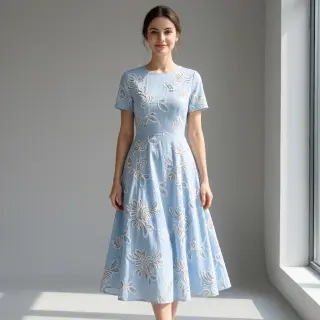 Țesătură din bumbac EMBROIDERY Loom En Light baby blue