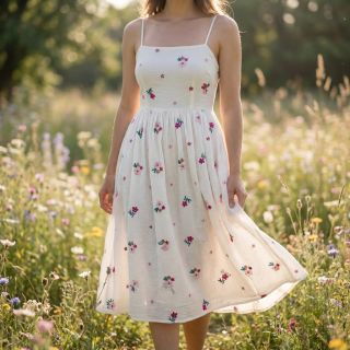 Mușelină EMBROIDERY Flowers MIA camel