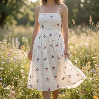 Mușelină EMBROIDERY Flowers MIA camel