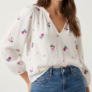 Mușelină EMBROIDERY Flowers MIA camel