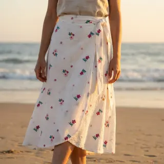 Mușelină EMBROIDERY Flowers MIA camel
