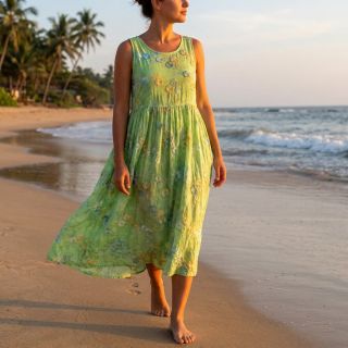 Țesătură din bumbac TIE DYE EMBROIDERY Poppy design V