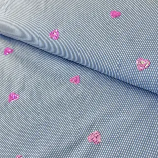 Țesătură din bumbac Stripes Sequins Hearts blue