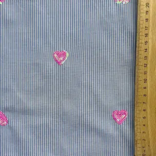 Țesătură din bumbac Stripes Sequins Hearts blue