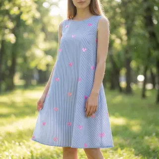 Țesătură din bumbac Stripes Sequins Hearts blue