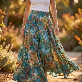 Țesătură din bumbac TIE DYE EMBROIDERY Elise tape design C