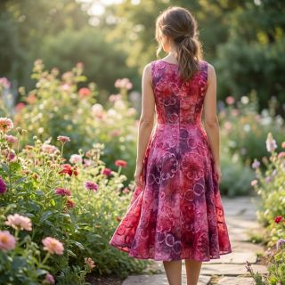 Țesătură din bumbac TIE DYE EMBROIDERY Elise tape design E