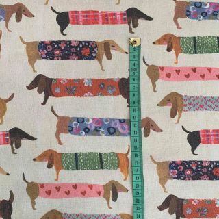 Țesătură decorativă premium Family Dachshund digital print