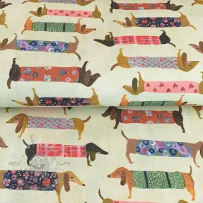 Țesătură decorativă premium Family Dachshund digital print