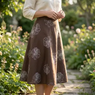 Viscoză cu in EMBROIDERY Flower Maya brown