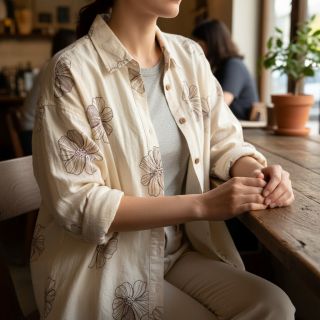 Viscoză cu in EMBROIDERY Flower Maya natural