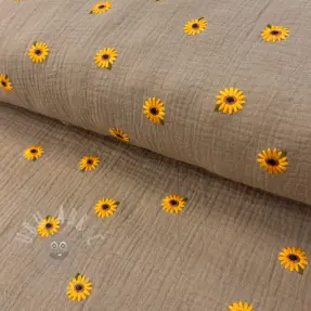 Mușelină EMBROIDERY Sunflowers beige
