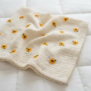 Mușelină EMBROIDERY Sunflowers natural
