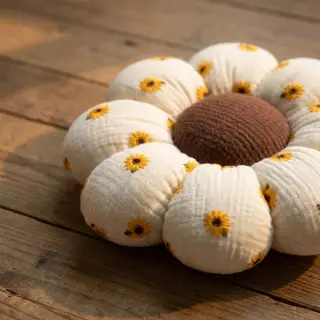 Mușelină EMBROIDERY Sunflowers natural