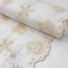 Țesătură din bumbac EMBROIDERY Sea ornaments white