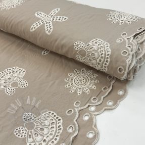 Țesătură din bumbac EMBROIDERY Sea ornaments natural