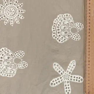 Țesătură din bumbac EMBROIDERY Sea ornaments natural