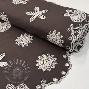 Țesătură din bumbac EMBROIDERY Sea ornaments brown