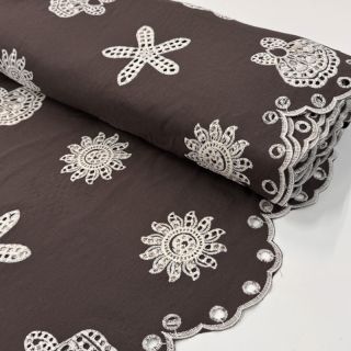 Țesătură din bumbac EMBROIDERY Sea ornaments brown